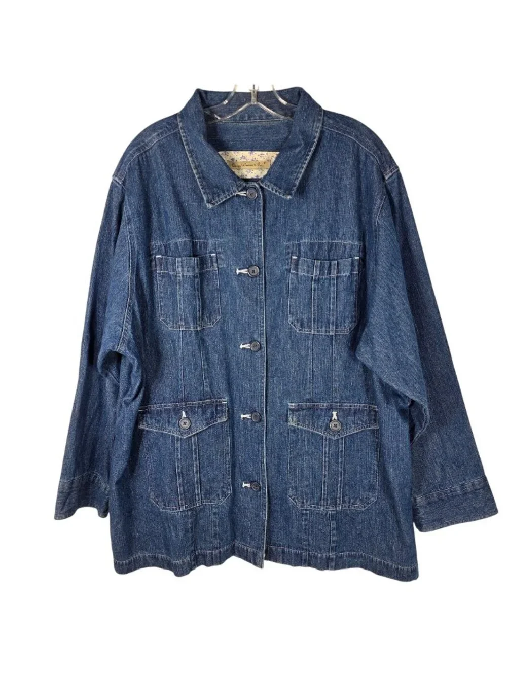 Vintage Quizz Denim Chore Coat Barn Jacket Women 3XL Blue 90s Y2K Boho Fisherman